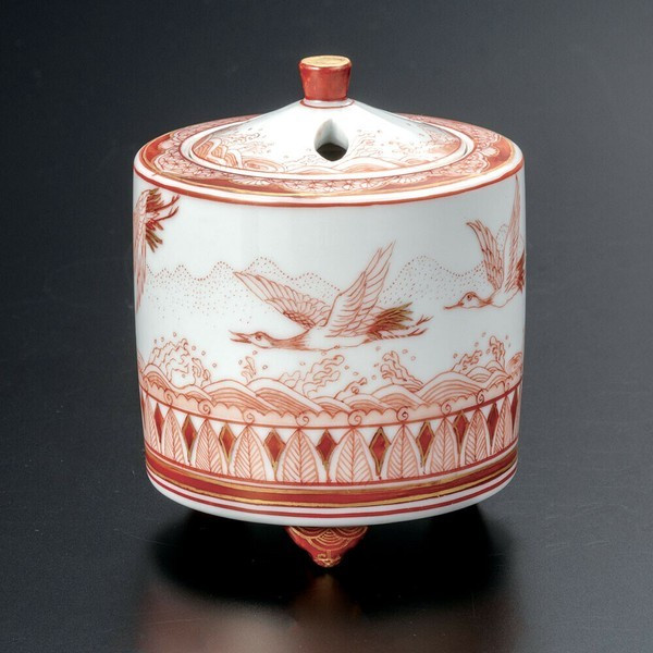 Kutani ware Japan Reiko Fukushima Incense Burner: Auspicious Bird Design