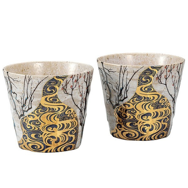 Kutani yaki ware Japanese Shochu Wiskey Sake Cup set Korinbai Plum Japan