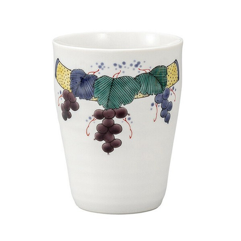 Kutani yaki ware Japanese Ceramic Tumbler Beer Sake cupIro-e Grape Ginsen Kiln