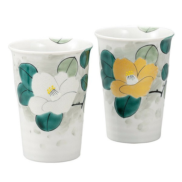 Pair Kutani yaki ware Japanese Ceramic Tumbler Beer Sake cupGold Silver Camellia