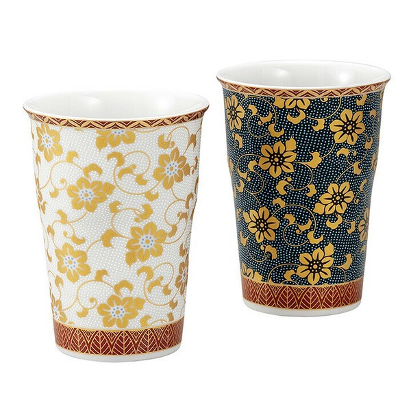 Pair Kutani yaki ware Japanese Ceramic Tumbler Beer Sake cupAochibu Shirochibu