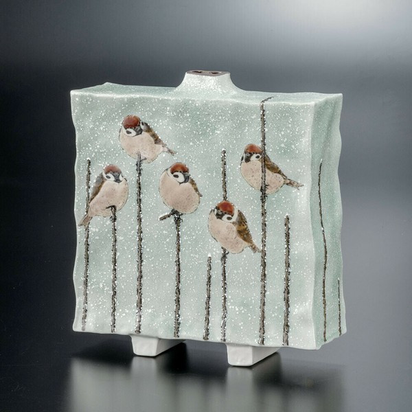 Kutani ware Japan7 Sun Flat Vase Silver Blossoms Toshito Nakamura