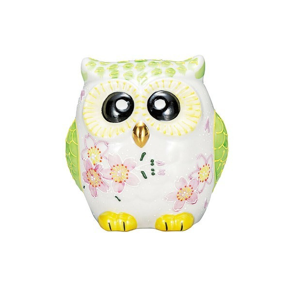Kutani Ware Fukuro Owl Cherryblossom motif Japan 3.9in Japan