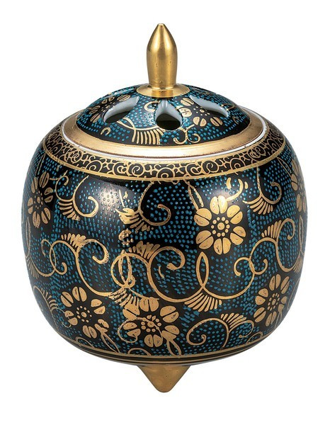 Koro Kutani yaki ware Japanese Incense Burner pot  3.5go Aochibu tessen Japan