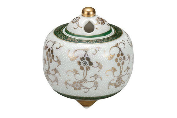 Koro Kutani yaki ware Japanese Incense Burner pot  Shirochibu Clematis Japan