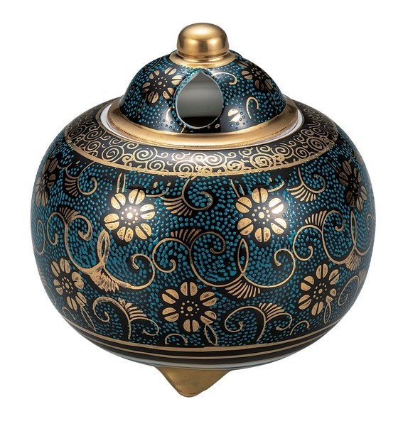 Koro Kutani yaki ware Japanese Incense Burner pot  4go Aochibu tessen Japan