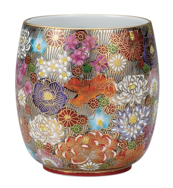 Yunomi Kutani yaki ware Japanese green tea cup Large size Hanatsume Japan