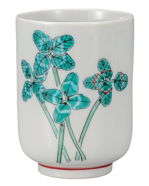 Yunomi Kutani yaki ware Japanese green tea cup Cloverr pattern Taishi Kiln Japan