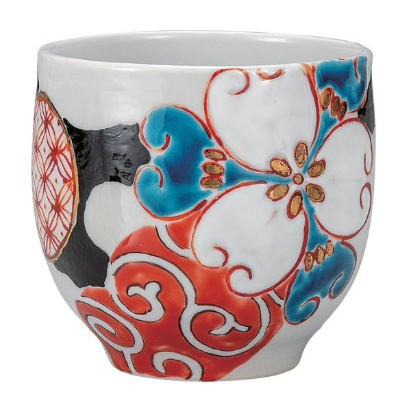 Yunomi Kutani yaki ware Japanese green tea cup Iro-hana Tsuyoshi Sato Japan