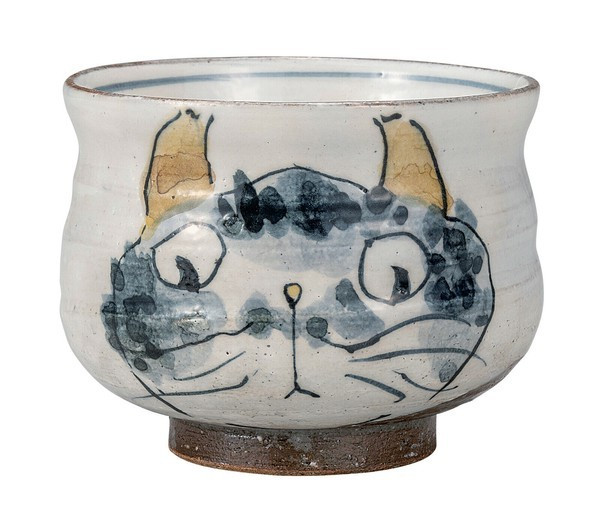 Yunomi Kutani yaki ware Japanese green tea cup Ippuku-wan Tabby cat Japan
