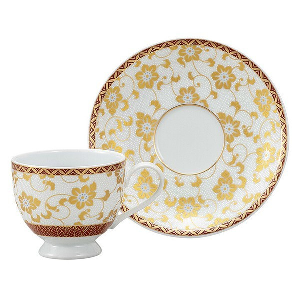 Kutani yaki ware Japanese Coffee Cup and Saucer Shirochibu Tessen White dot