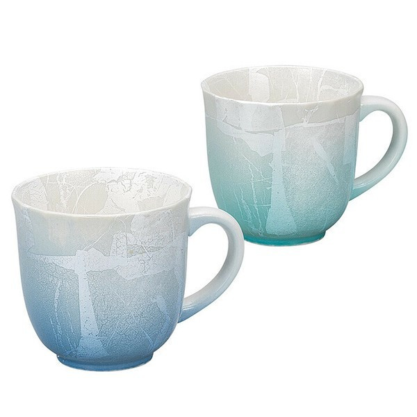 Pair Kutani yaki ware Mug Tea Coffee Cup set of 2Gilsai Silver foil Hakuho Kiln