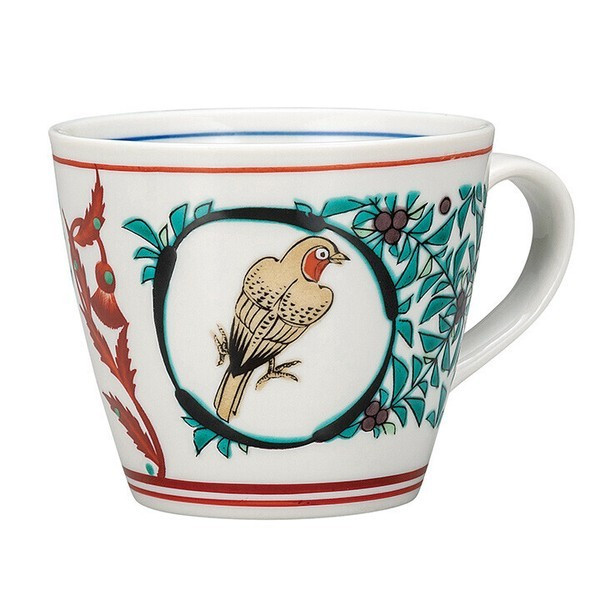 Kutani yaki ware Japanese Mug Coffee Tea Soup Cup Bird Marumon Japan