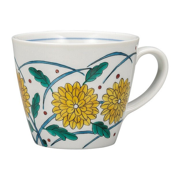 Kutani yaki ware Japanese Mug Coffee Tea Soup Cup Kiku pattern Japan