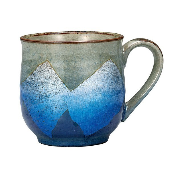 Kutani yaki ware Japanese Mug Coffee Tea Soup Cup Silver foil Blue Japan