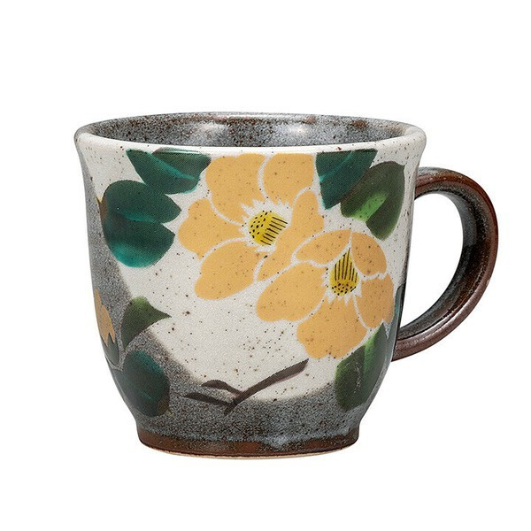 Kutani yaki ware Japanese Mug Coffee Tea Soup Cup Gold Camellia Japan