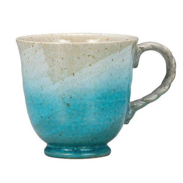 Kutani yaki ware Japanese Mug Coffee Tea Soup Cup Blue glaze Japan Ryusai