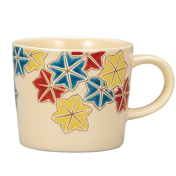 Kutani yaki ware Japanese Mug Coffee Tea Soup Cup Off-white Autumn Leaves