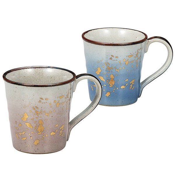 Pair Kutani yaki ware Mug Tea Coffee Cup set of 2Yusai Gold chirashi Japan