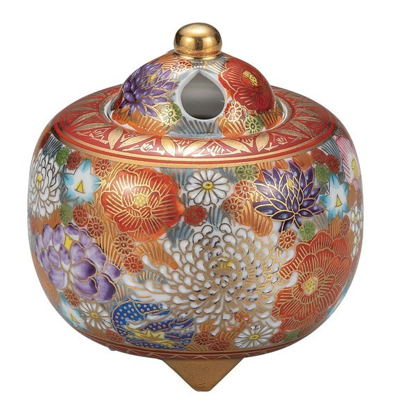 Koro Kutani yaki ware Japanese Incense Burner pot  3.5go Gold Hanatsume Japan