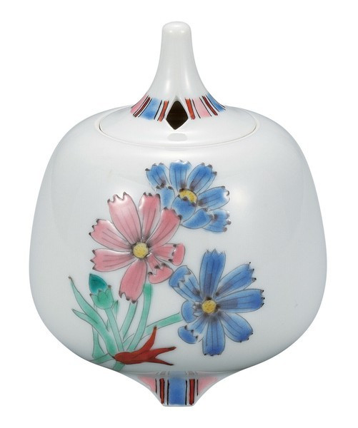 Koro Kutani yaki ware Japanese Incense Burner pot  Cosmos pattern Taishi Kiln