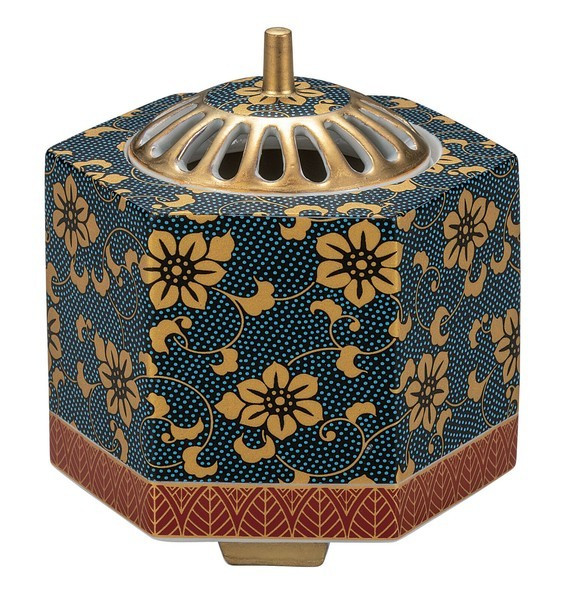 Koro Kutani yaki ware Japanese Incense Burner pot  Aochibu tessen 3.5go Japan