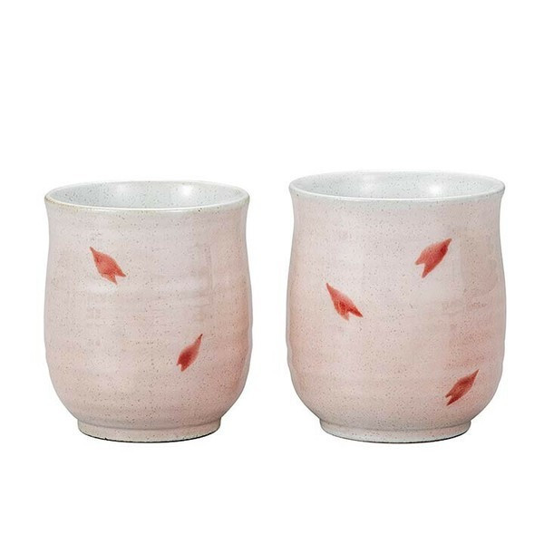 Pair Yunomi Kutani yaki ware Japanese green tea cup set Dancing Cherry Blossoms