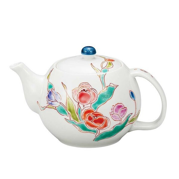 Kyusu Kutani yaki ware Japanese porcelain tea pot Tulip Sawada Ikumi Japan