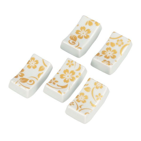 Hashioki Kutani yaki ware Japanese Chopstick rest set of 5 Shirochibu dot Japan