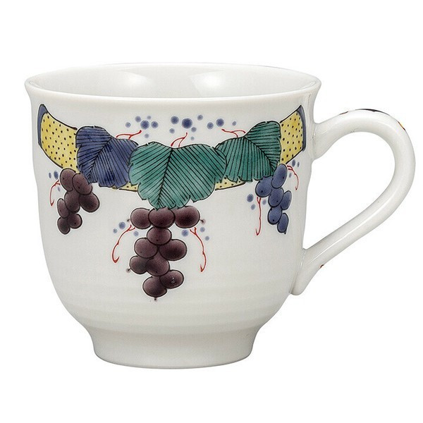 Kutani yaki ware Japanese Mug Coffee Tea Soup Cup Iro-e Grape Ginsen kiln Japan