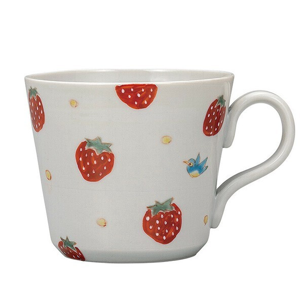 Kutani yaki ware Japanese Mug Coffee Tea Soup Cup Strawberry Little bird Kawai