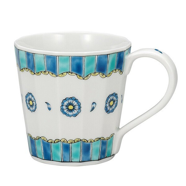 Kutani yaki ware Japanese Mug Coffee Tea Soup Cup Hanairo Blue floral Ako Mori