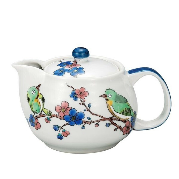 Kyusu Kutani yaki ware Japanese porcelain tea pot Mejiro and Plum Blossom Japan