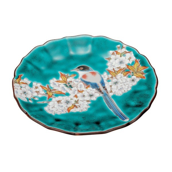 Mamezara Kutani yaki ware Small plate Sauce dish Green Flower Bird Japan