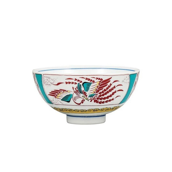 Gohan Chawan Kutani yaki ware Japanese Rice bowl Aka-e phoenix Overglaze red