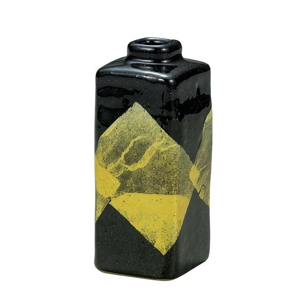 Kutani yaki ware Japanese Single-Flower Vase Silver foil Yellow Yusai Japan