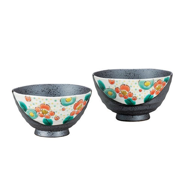 Kutani yaki ware Japanese Rice bowl set of 2 Gohan Hana Chirashi Made in Japan