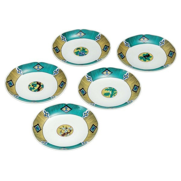 Kutani yaki ware Japanese Small Plate Dish set of 5Marumon Circle Japan