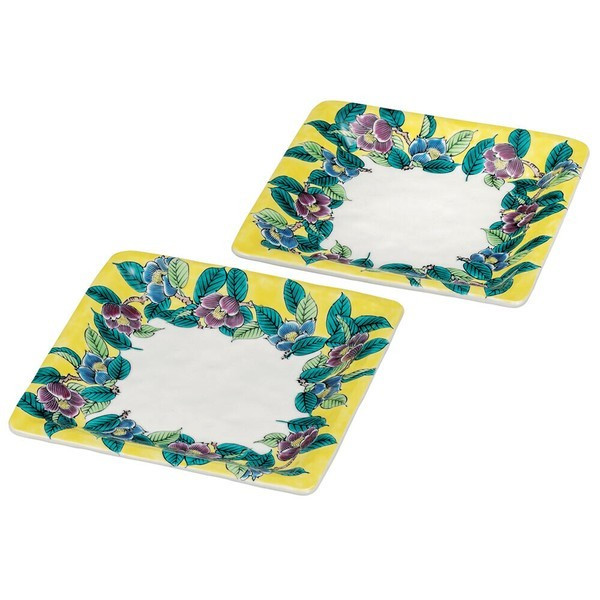 [Kutani Ware] Pair Plates 6 inch  Yoshidaya Style Camellia Design Made in Jap