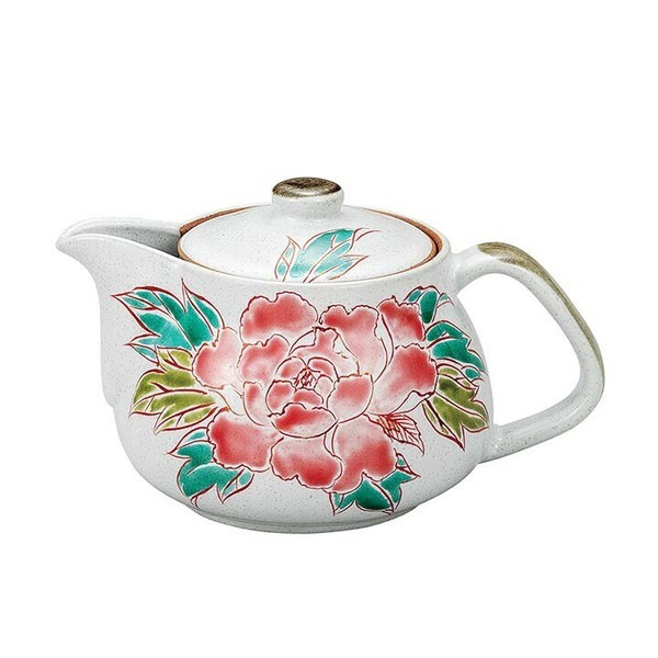 Kyusu Kutani yaki ware Japanese porcelain tea pot Botan peony Sawada Ikumi Japan