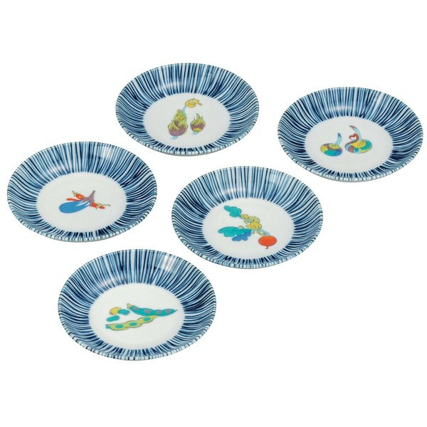 Kutani yaki ware Japanese Small Plate Dish set of 5 Vegetable Design 4.1in Japan