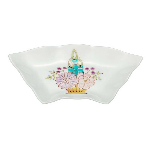 Mamezara Kutani yaki ware Small plate Sauce dish Kadomatsu New year Iroe-Yu