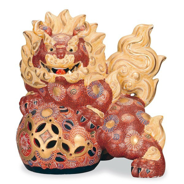 Kutani Ware Foo dog Shishi Lion Lion Sculpture Decorative Finish 14.2 in japan