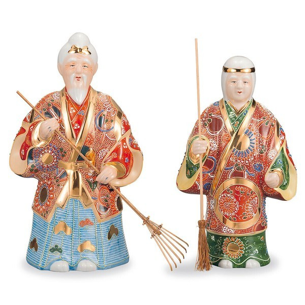 8-inch Takasago Figurine Japanese Auspicious Couple of Longevity and Harmony