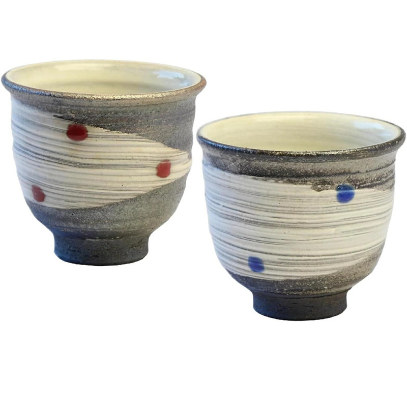 Pair Yunomi Shigaraki ware Japanese green tea cup Milkyway Blue Red Japan