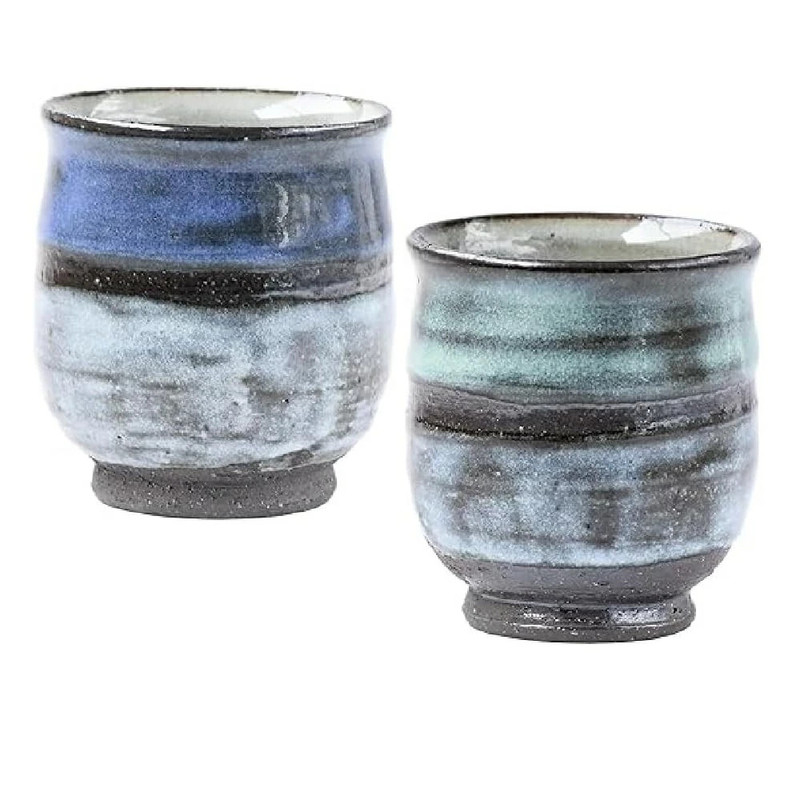 Pair Yunomi Shigaraki ware Japanese green tea cup Blue sky Twilight Japan