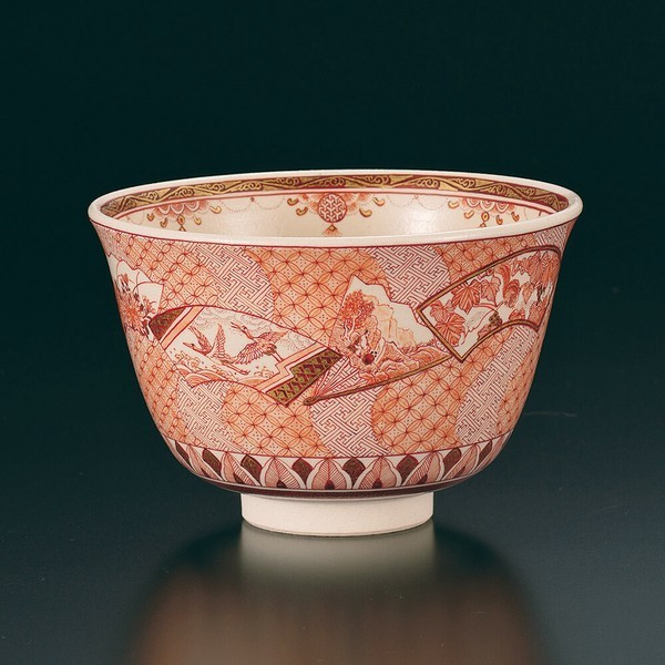 Kutani ware Matcha Bowl Fan Scattering Design Fukushima Buzan Japan