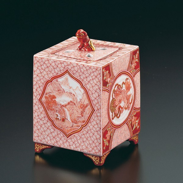 Kutani Incense Burner (Size #4) Viewing the Waterfall by Fukushima Buz