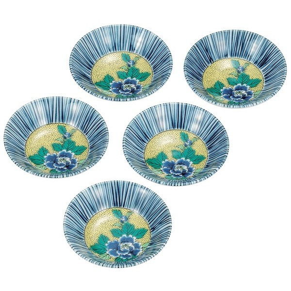 Kobachi Kutani Ware Yoshidaya Botan Small Bowls Set of 5  Japanese Tablew