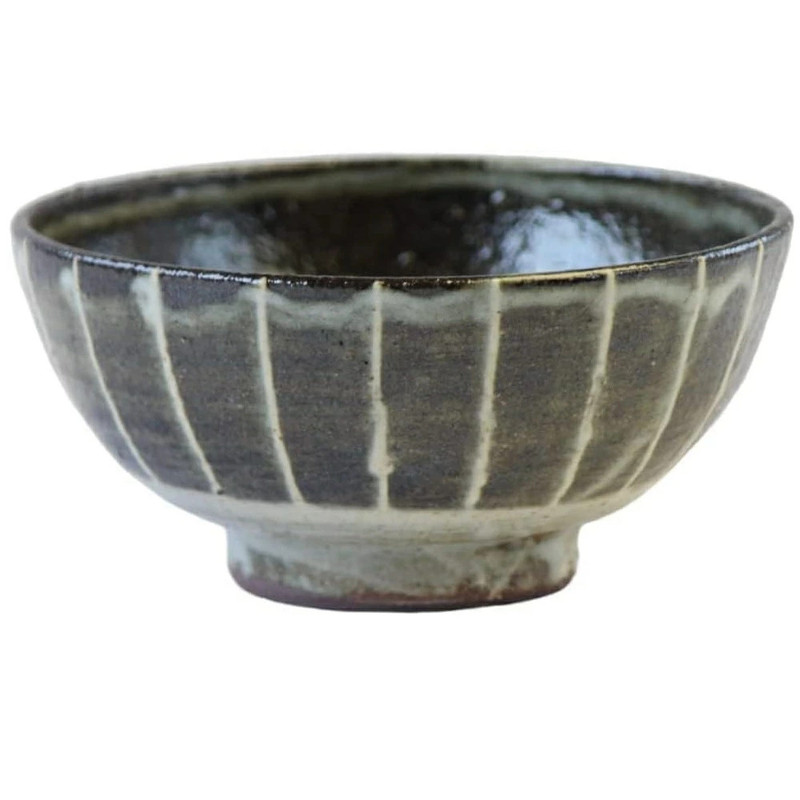 Shigaraki ware Japanese Rice bowl Gohan Chawan Tokusa stripe Black Japan